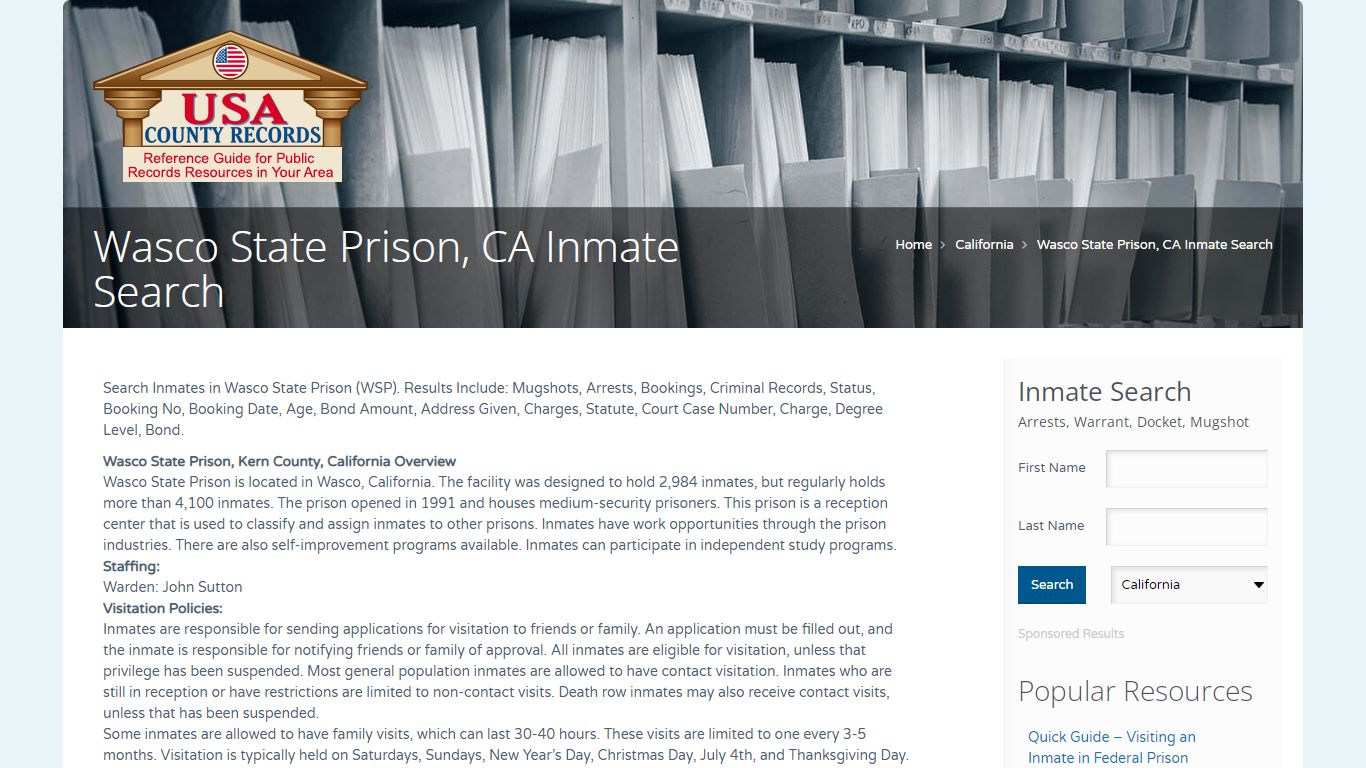 Wasco State Prison, CA Inmate Search | Name Search