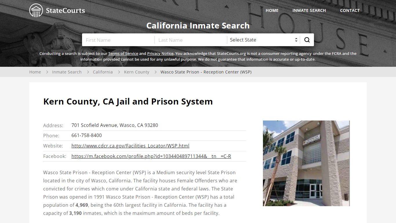 Wasco State Prison - Reception Center (WSP) Inmate Records ...